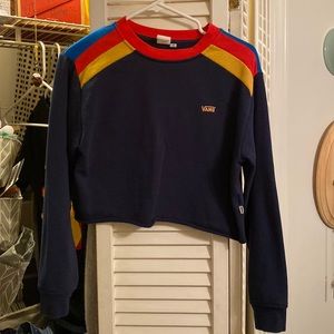 Vans Navy Blue Striped Retro Crop Sweatshirt XS Cropped